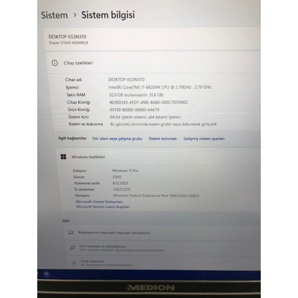 MEDİON Erazer X7843 Oyuncu Dizüstü Bilgisayar - 6