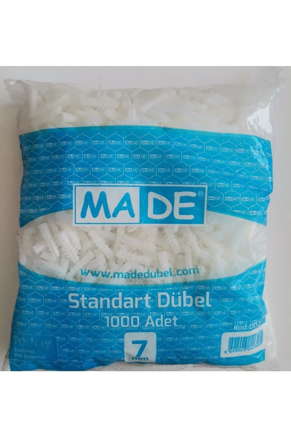 Made 7 Mm Standart Plastik Dübel Paket 1000 Adet