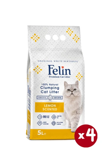 Felin Limon Kokulu Topaklanan İnce Taneli Kedi Kumu 5Lx4