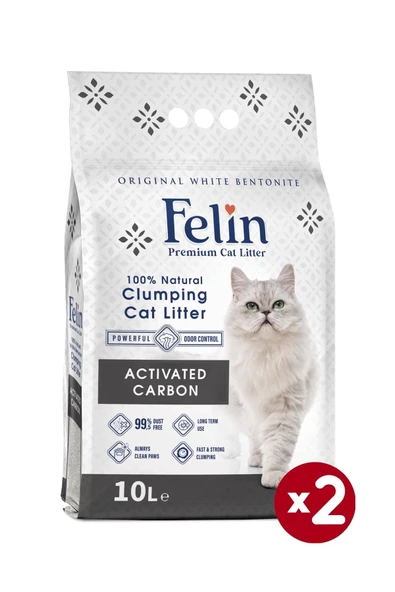 Felin Aktif Karbonlu Topaklanan İnce Taneli Kedi Kumu 10Lx2 - 1