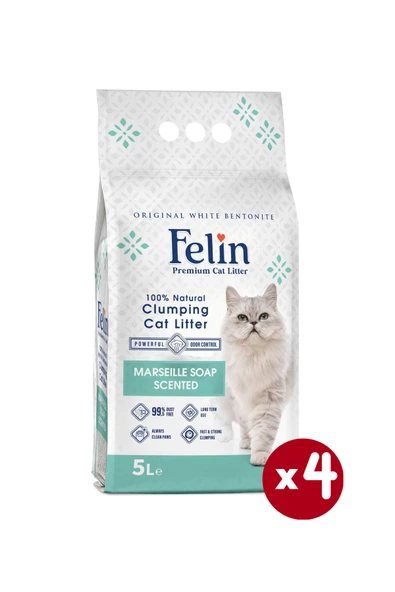 Felin Marsilya Sabunu Kokulu Topaklanan İnce Taneli Kedi Kumu 5Lx4