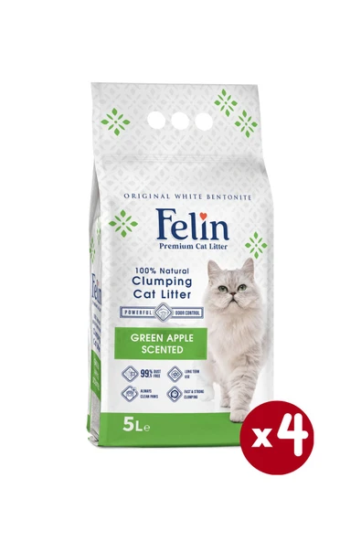 Felin Yeşil Elma Kokulu Topaklanan İnce Taneli Kedi Kumu 5Lx4