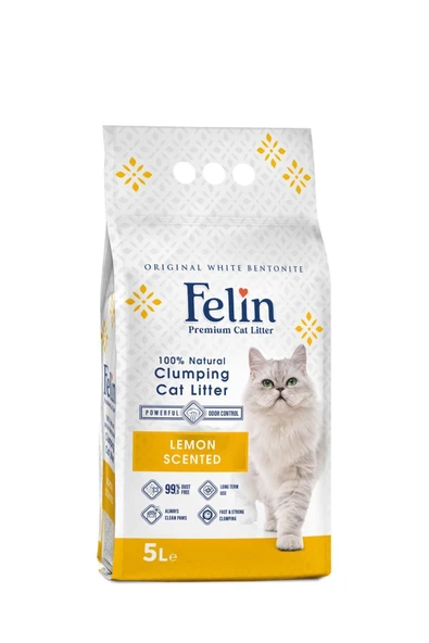 Felin Limon Kokulu Topaklanan İnce Taneli Kedi Kumu 5Lx2 ürün görseli 1