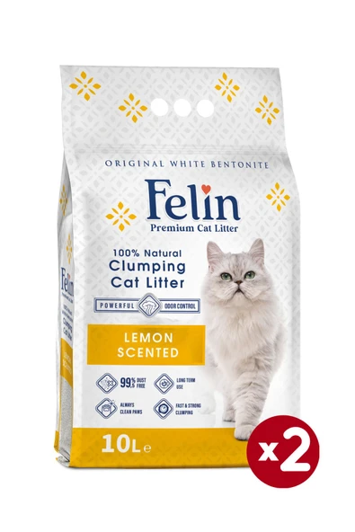 Felin Limon Kokulu Topaklanan İnce Taneli Kedi Kumu 10Lx2