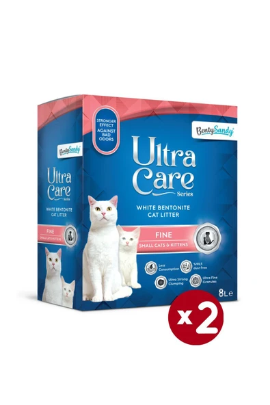 Ultra Care Series Küçük ve Yavru Kediler İçin Topaklanan İnce Taneli Kedi Kumu 8Lx2