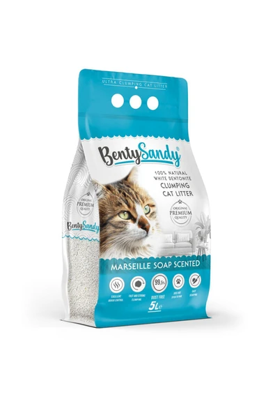 BentySandy Marsilya Sabunu Kokulu Topaklanan İnce Taneli Kedi Kumu 5L - 1