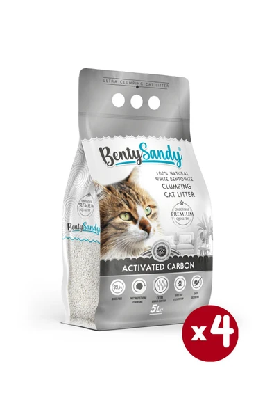 BentySandy Aktif Karbonlu Topaklanan İnce Taneli Kedi Kumu 5Lx4