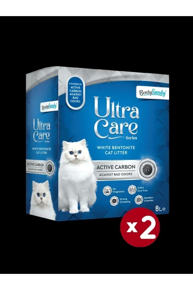 Ultra Care Series Aktif Karbonlu Topaklanan İnce Taneli Kedi Kumu 8Lx2