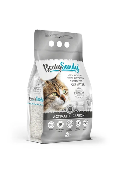 BentySandy Aktif Karbonlu Topaklanan İnce Taneli Kedi Kumu 5Lx3 - 2