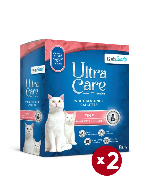 Ultra Care Series Küçük ve Yavru Kediler İçin Topaklanan İnce Taneli Kedi Kumu 8Lx2