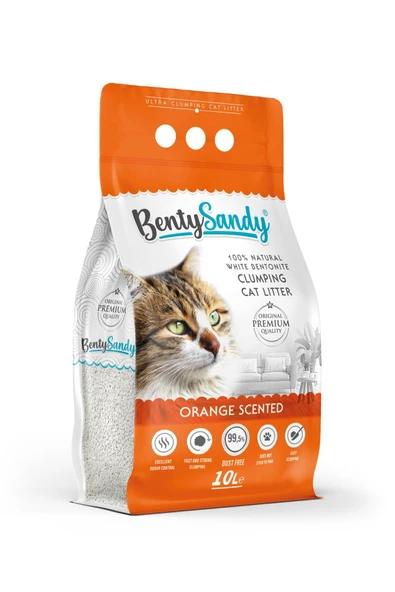 BentySandy Portakal Kokulu Topaklanan İnce Taneli Kedi Kumu 10L