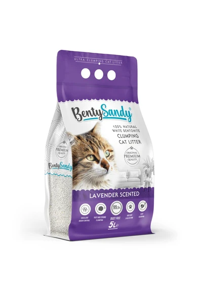 BentySandy Lavanta Kokulu Topaklanan İnce Taneli Kedi Kumu 5Lx2 - 2