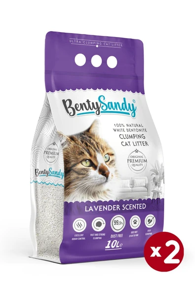 BentySandy Lavanta Kokulu Topaklanan İnce Taneli Kedi Kumu 10Lx2