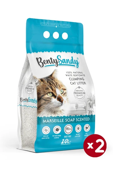 BentySandy Marsilya Sabunu Kokulu Topaklanan İnce Taneli Kedi Kumu 10Lx2
