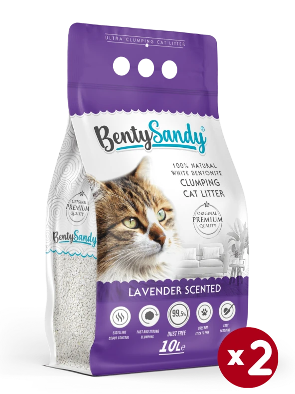 BentySandy Lavanta Kokulu Topaklanan İnce Taneli Kedi Kumu 10Lx2