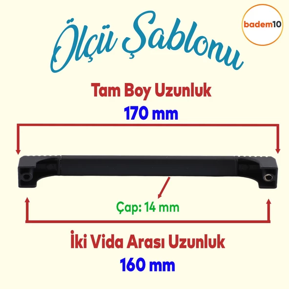 Side Çekmece Dolap Kulpu Mutfak Kulbu Metal Kulp Mobilya Dolabı Kulpları Renk (160 MM-16.0 CM) Siyah - 2