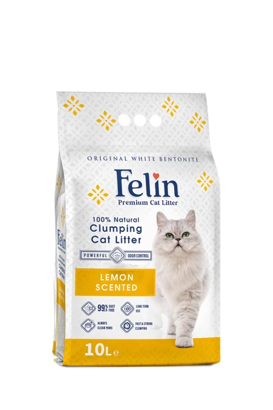 Felin Limon Kokulu Topaklanan İnce Taneli Kedi Kumu 10L