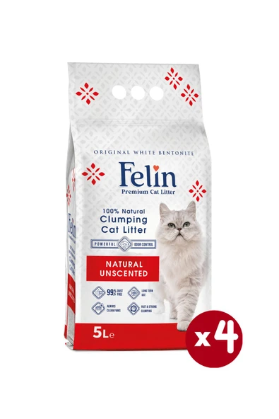 Felin Naturel Kokusuz Topaklanan İnce Taneli Kedi Kumu 5Lx4