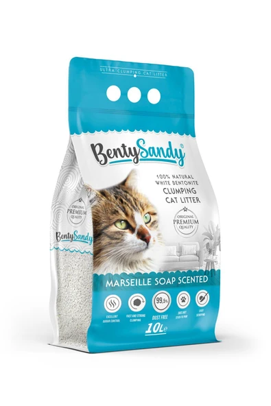 BentySandy Marsilya Sabunu Kokulu Topaklanan İnce Taneli Kedi Kumu 10L