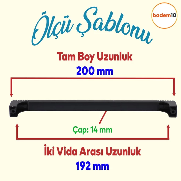Side Mutfak Kulbu Çekmece Dolap Kulpu Metal Kulp Mobilya Dolabı Kulpları Renk 192 mm Siyah - Resim 2