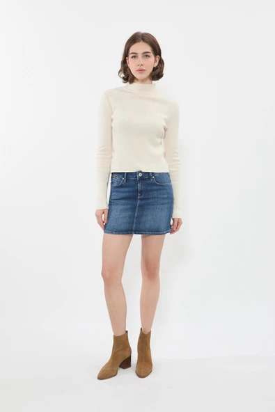 Kadın Jean Kısa Etek Koyu Mavi - 8