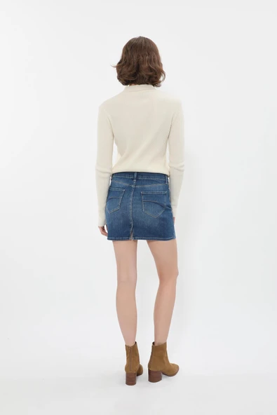 Kadın Jean Kısa Etek Koyu Mavi - 11