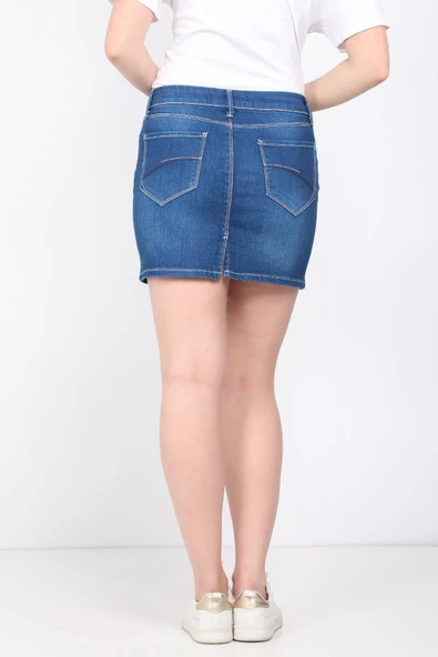 Kadın Jean Kısa Etek Koyu Mavi - 4