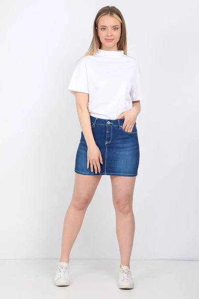 Kadın Jean Kısa Etek Koyu Mavi - 2