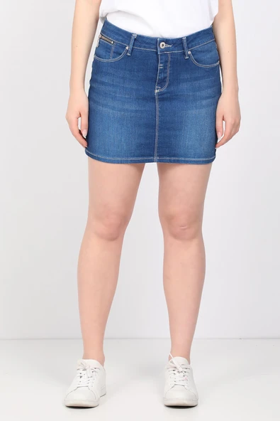 Kadın Jean Kısa Etek Koyu Mavi - 3