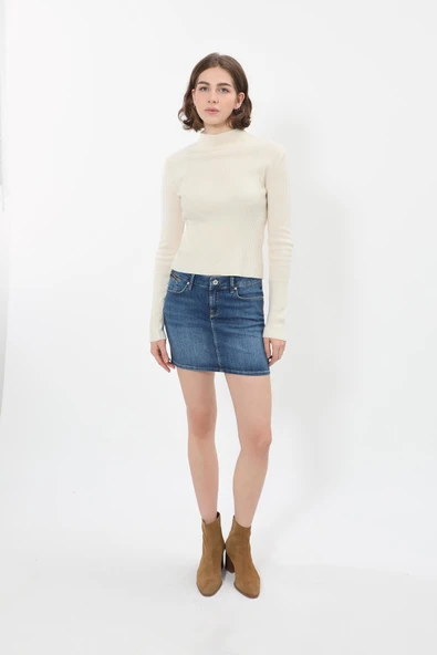 Kadın Jean Kısa Etek Koyu Mavi - 9