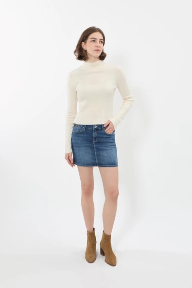 Kadın Jean Kısa Etek Koyu Mavi - 10