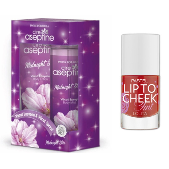 Pastel Lip To Cheek Tint 02 - Lolita + Cire Aseptine Midnight Vücut Losyon + Body mist