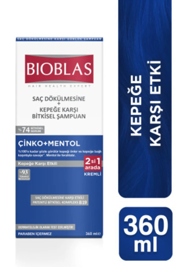 Bioblas 2’si 1 Arada Mentol Ferahlığı ve Kepek Karşıtı Şampuan 360 ml