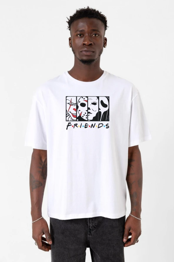 Horror Character Friends Beyaz Erkek Oversize Tshirt