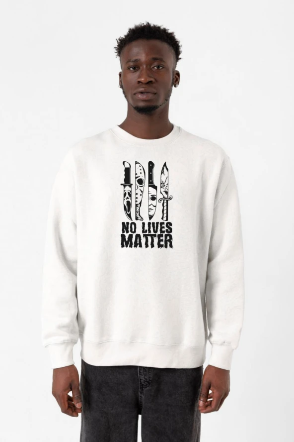 Horror Knifes No Live Matter Beyaz Erkek 2ip Sweatshirt