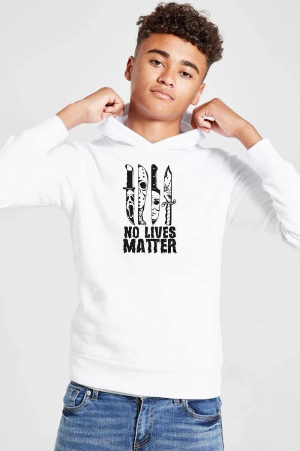 Horror Knifes No Live Matter Beyaz Çocuk 3ip Kapşonlu  Sweatshirt