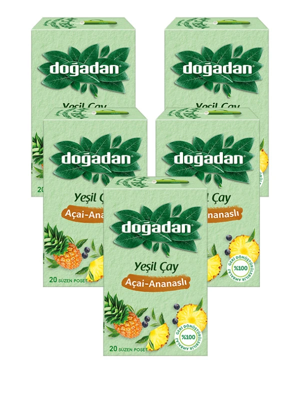 YEŞİL ÇAY AÇAİ-ANANASLI 20 SÜZEN POŞET, 5 PAKET