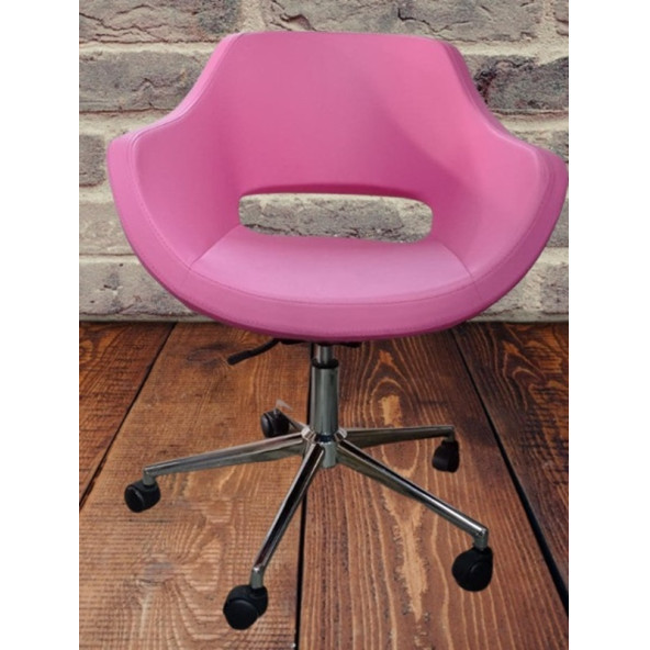Ofis Büro Koltuğu Çalışma Sandalyesi Döküm Süngerli Pembe Renk Suni Deri - 5