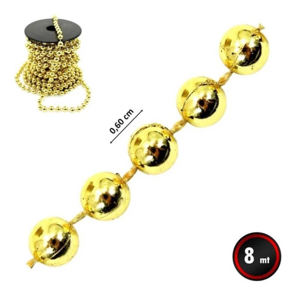 Yılbaşı Yeniyıl Ağacı Süsü Zincir Boncuk 800cm GOLD Christmas Tree Chain