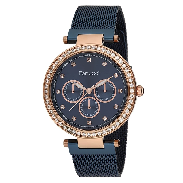 Ferrucci FC11684H.05 Lacivert Hasır Kordonlu Taşlı Kadın Kol Saati