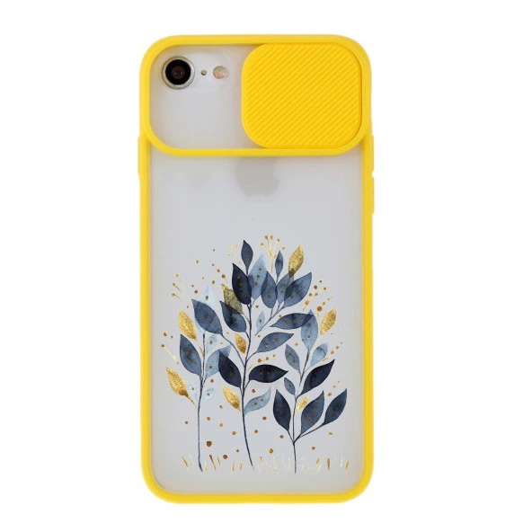 Mavi Yaprak Tasarımlı iPhone 8 Kamera Korumalı Telefon Kılıfı - Resim 5