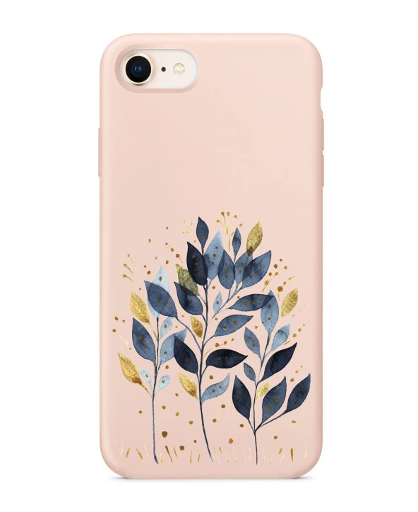 iPhone 7 Mavi Yaprak Desenli Şeffaf Silikonlu Kılıf - Resim 2