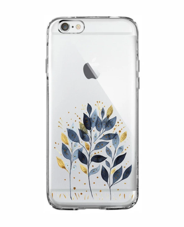 iPhone 6 Mavi Yaprak Desenli Şeffaf Silikonlu Kılıf - Resim 4