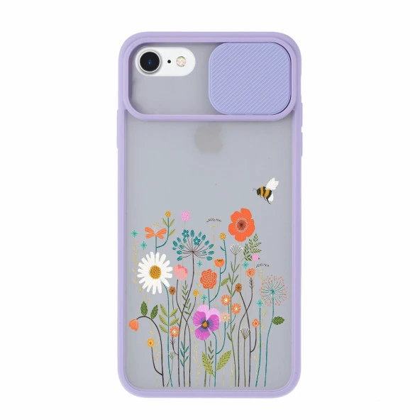 Renkli Çiçek Tasarımlı iPhone 8 Kamera Korumalı Telefon Kılıfı - Resim 5