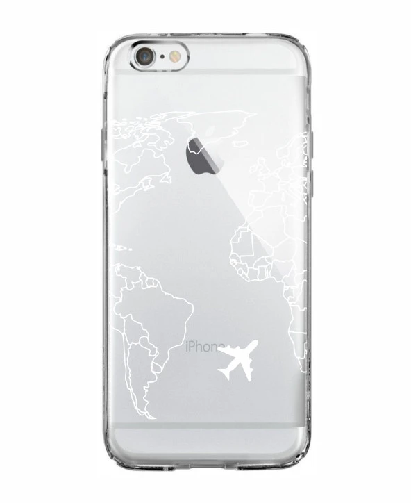 iPhone 6 Plus World Map Lines Premium Şeffaf Silikon Kılıf Baskılı - Resim 2