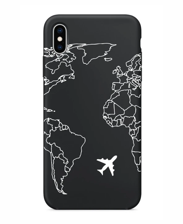 iPhone X World Map Lines Premium Şeffaf Silikon Kılıf Baskılı ürün görseli