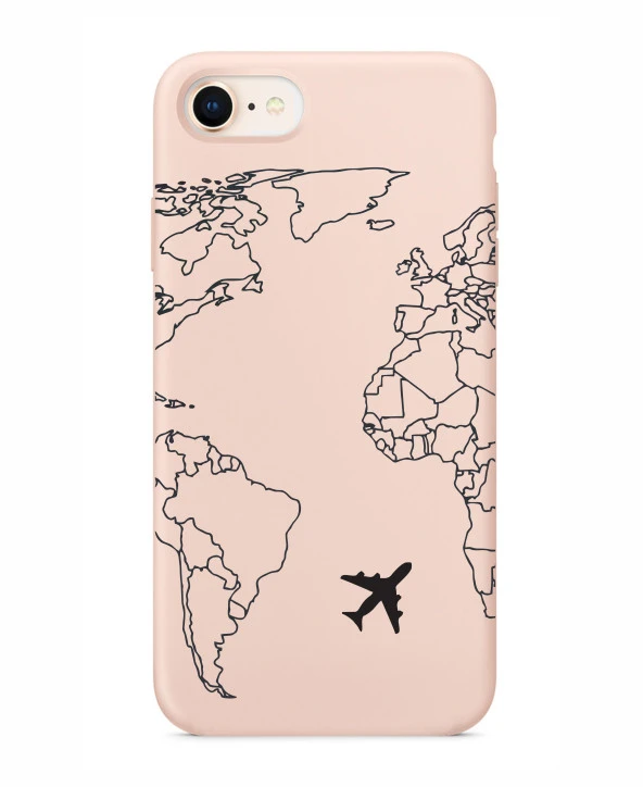 iPhone 8 World Map Lines Premium Şeffaf Silikon Kılıf Baskılı - Resim 4