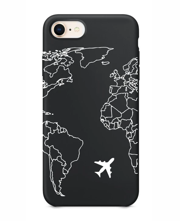 iPhone 8 World Map Lines Premium Şeffaf Silikon Kılıf Baskılı - Resim 5