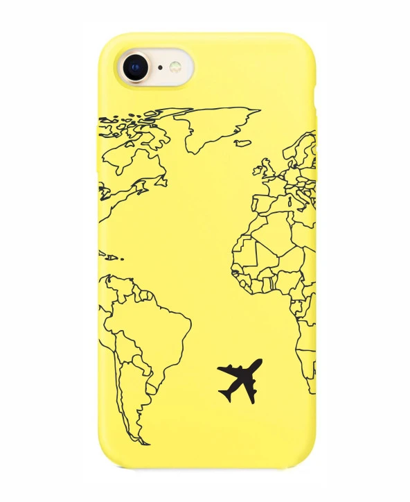 iPhone 8 World Map Lines Premium Şeffaf Silikon Kılıf Baskılı - Resim 6