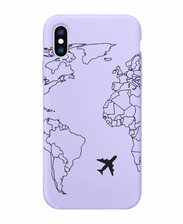 iPhone X World Map Lines Premium Şeffaf Silikon Kılıf Baskılı - Resim 4